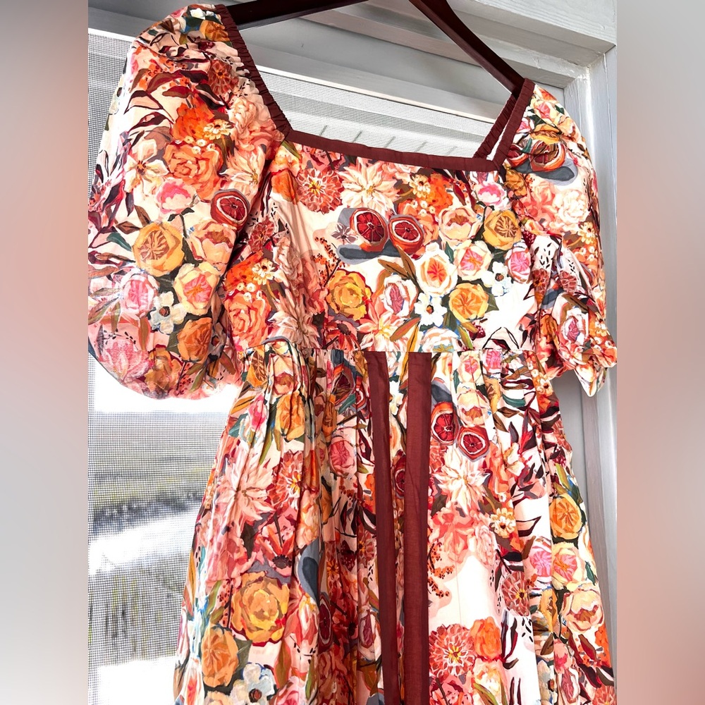 NWT In Loom Floral Puff Sleeve Maxi Dress | Boho Cottagecore Vacation Dress - Picture 4 of 12